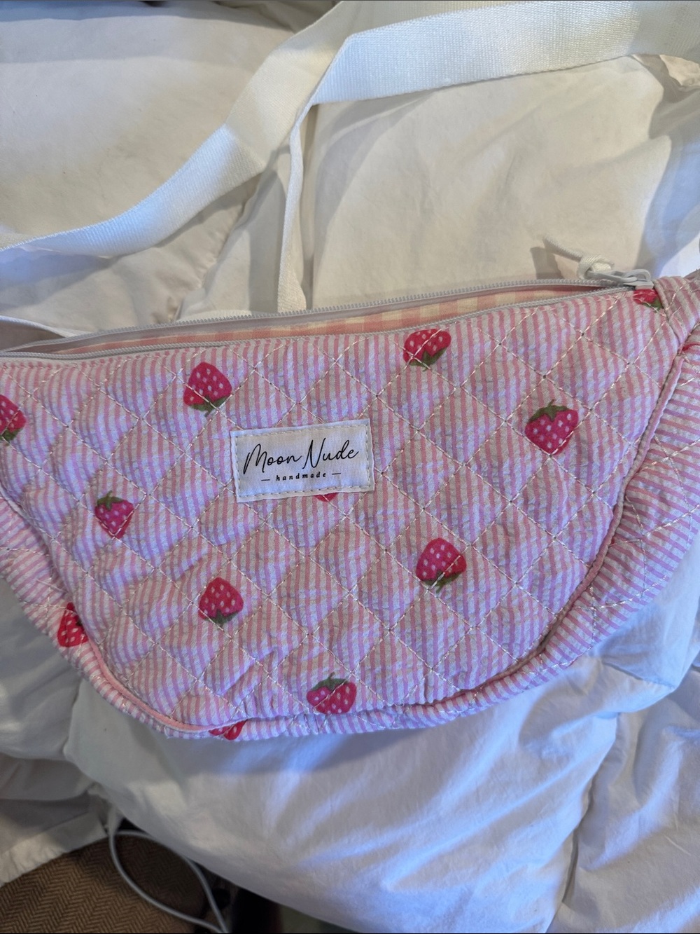 Moon Nude Pink Quilted Strawberry Crossbody Bag